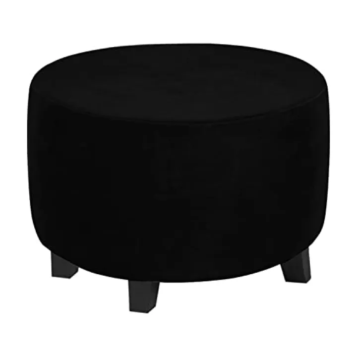 ADPON Velvet Plush Ottoman Cover,Super Stretch Round Ottoman Slipcover Washable Storage Stool Furniture Protector for Living Room (Large,Black)