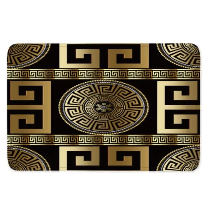 Retro Black Gold Greek Key Meander Luxury Bath Mat, 3D Geometric Gold Print Bathroom Rug Non Slip Absorbent Doormat with Rubber Backed for Shower Buthtub Kitchen Sink Home Decor16 x24