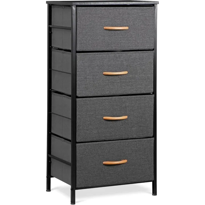 SUPER DEAL Dresser for Bedroom with 4 Storage Drawers, Fabric Chest of Drawers Storage Organizer with Wood Top and Metal Frame for Closet Living Room Hallway Entryway, 36 inch Tall Grey