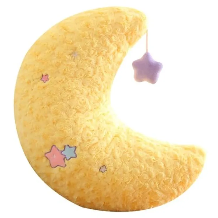 18"x18"Star Pillows,Star Shaped Plush Pillow Ultra Soft Faux Rabbit Fur Moon Cushion for Women Girs Cute Room Decor for Spring Summer (Moon-Yellow)
