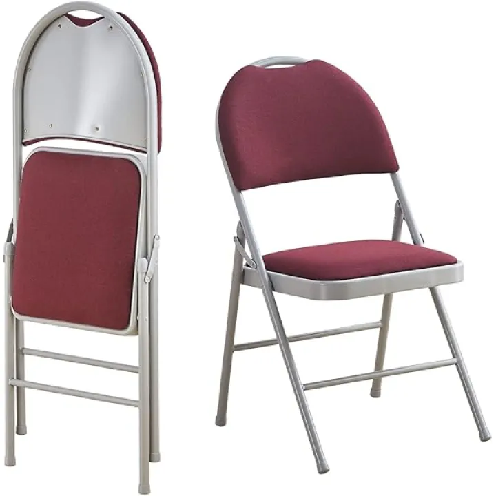 KAIHAOWIN Heavy Duty Folding Chairs Set of 2 Padded Foldable Comfortable Upholstered Chairs with High Backrest and Handle Hole for Indoor Meeting Party-Red