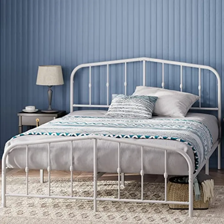 ZINUS Heidi - Struttura letto king size, 150 x 200 cm, altezza 30 cm, con contenitore sottoletto, struttura letto in metallo con testiera e pediera, colore: bianco