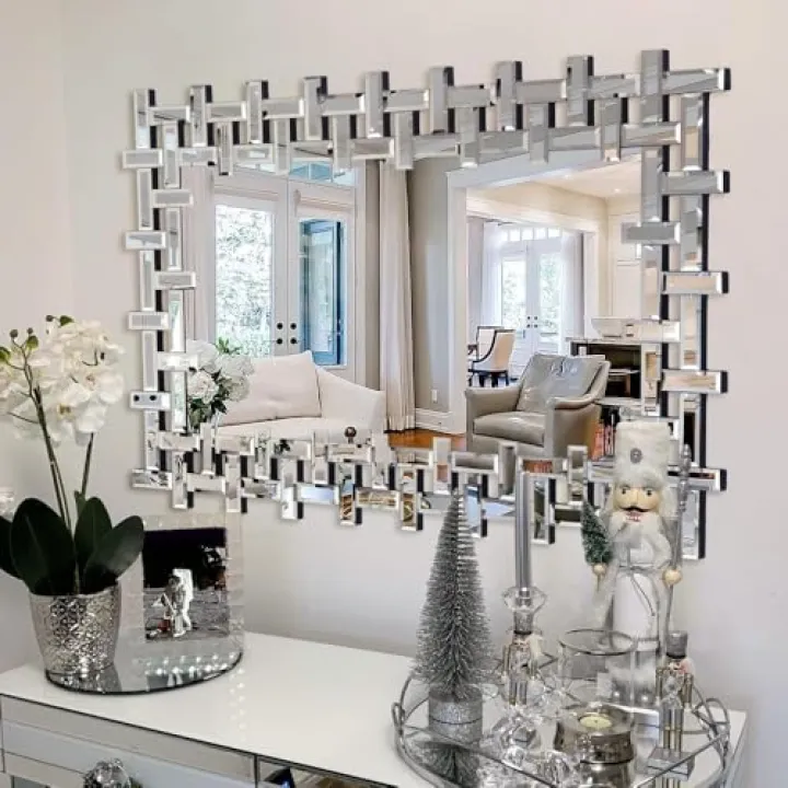 Autdot Large Living Room Mirror for Wall, 36'' X 24'' Modern Wall Mirrors Decorative with Beveled Edge, Rectangle Frameless Mirror for Bathroom, Dining Room, Entryway, Mantel