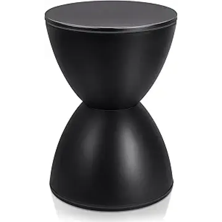 Leinuosen 16.73" H x 11.81" W Small Plastic Black Drum Side Table Plastic Hourglass Modern End Table Round Outdoor Stool Side Table for Coffee Patio Indoor Home Bedroom (Cover Cannot Be Removed)