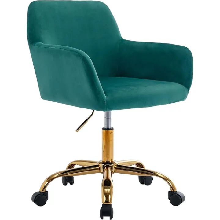 KCC Velvet Office Desk Chair, Comfy Swivel Modern Leisure Armchair with Wheels, Upholstered Comfy Velvet Fabric Makeup Chair Height Adjustable for Teens Women Girls Elegant Home Office, Green