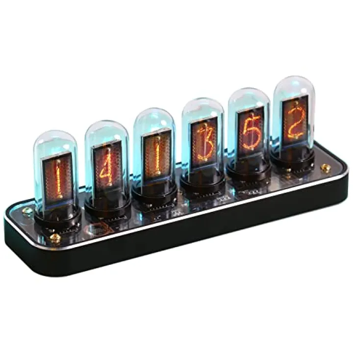 TPHRAVAL Nixie Clock, Imitation Glow Tube Clock, Aluminum Alloy Base, Support uploading Custom Pictures, 12/24 Hours Switch, 40 Kinds of Dial Styles, Creative Desktop Decoration