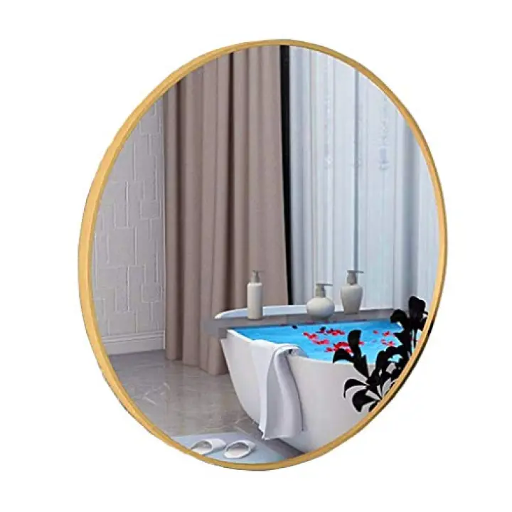 Wall Mounted Mirror Round Shatterproof HD Mirror Gold Metal Frame Stick On Mirror In Living Room Bedroom Hallway Bathroom Vanity Shaving(Size:70CM)