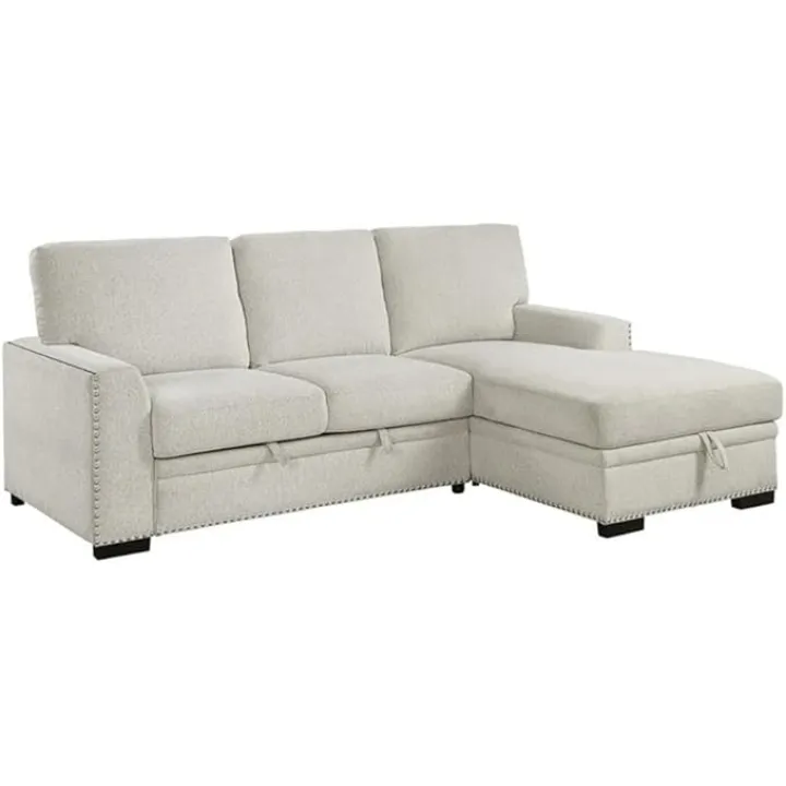 BOWERY HILL 2-Piece Contemporary Fabric Sectional with Right Chaise in Beige