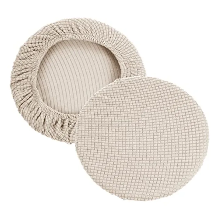 PATIKIL 11" Round Bar Stool Cover, 2 Pack Washable Elastic Stool Cover for Diameter 11"-13" Chair, Beige