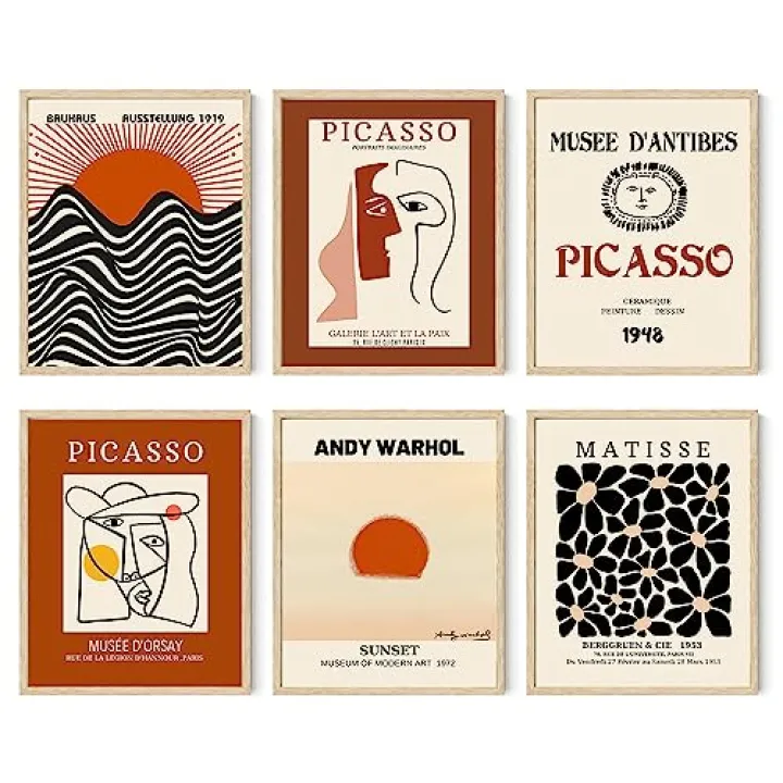 Iknostine Famous Artist Wall Art Prints Set of 6 Matisse Abstract Aesthetic Canvas Posters Picasso Paintings Retro Gallery Wall Decor for Bedroom Living Room Bathroom (8"x10" UNFRAMED)