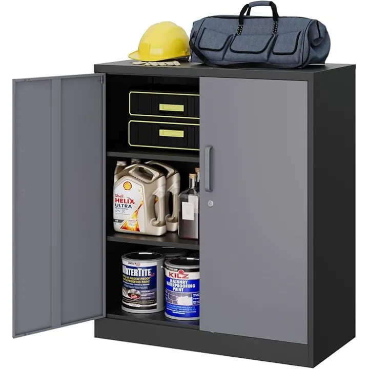 MIIIKO Metal Storage Cabinet, Base Cabinets 2 Door, Steel Storage Cabinets with Locking Doors and Shelves for Garage, Kithen, Home Office and Classroom