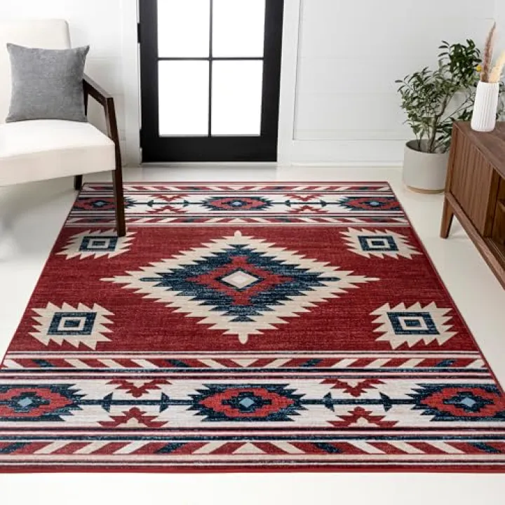 JONATHAN Y Medallion Southwestern Indoor Area Rug 3X5 Red/Navy/Cream, Serape for Living Room, Bedroom, Kitchen, Office, Easy-Cleaning, High Traffic, Pet-Friendly, Non-Shedding SWC100A-3