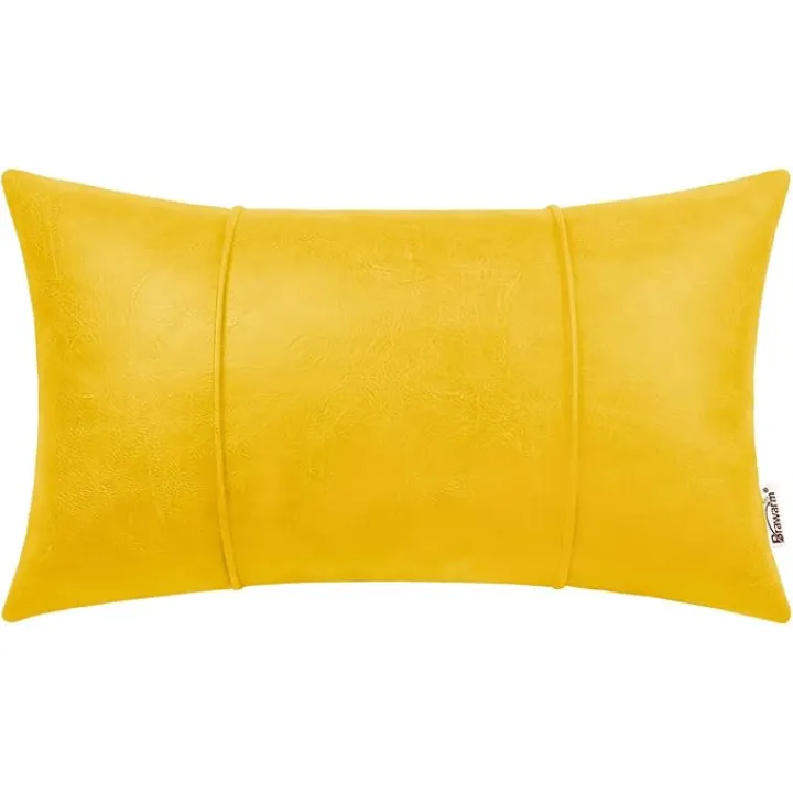 BRAWARM White Leather Throw Pillow Covers 12 X 20 Inches - Faux Leather Lumbar Pillow Cover with Piping, Hand Stitched Leather Throw Pillow for Couch Sofa Bed Living Room Home Decorative