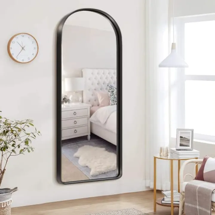 NicBex Arched 71x28 Inch Full Length Mirror, Full Body Mirror Dressing Mirror, Alloy Frame Wall Mounted Mirror Floor Mirror for Bedroom, Bathroom, Living Room, Hallway, Round Corners, Matte Black