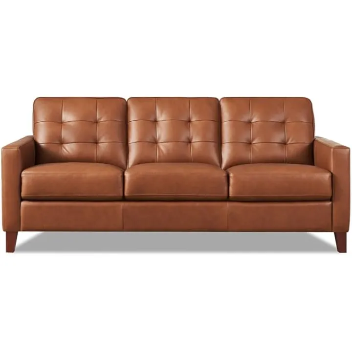 Hydeline Aiden Top Grain Leather Sofa Couch, 79.5", Cinnamon Brown, Memory Foam and Springs Seating