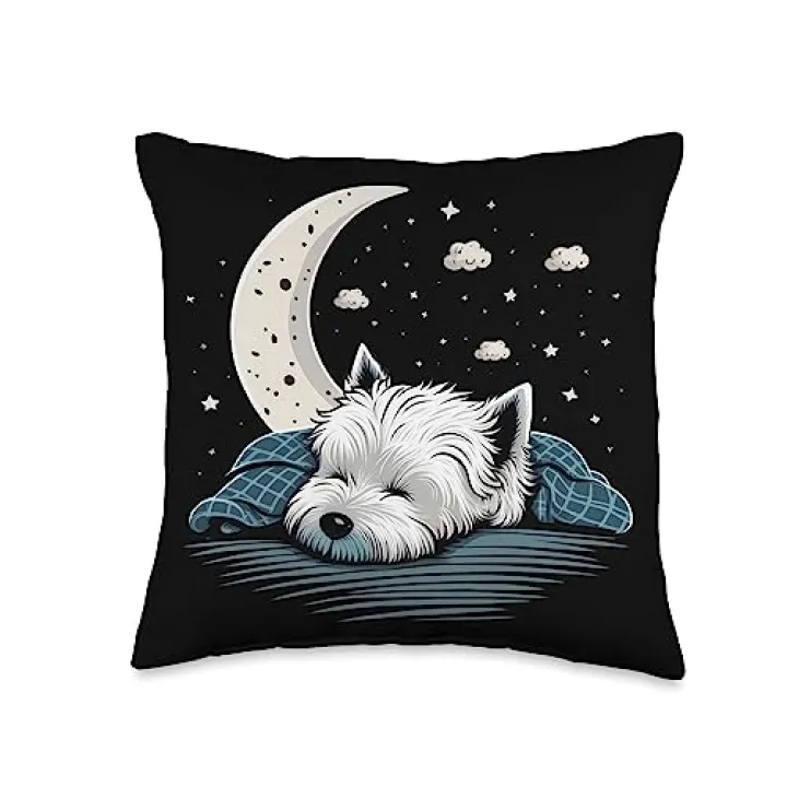 Napping Westie Pajama West Highland White Terrier Sleeping Throw Pillow