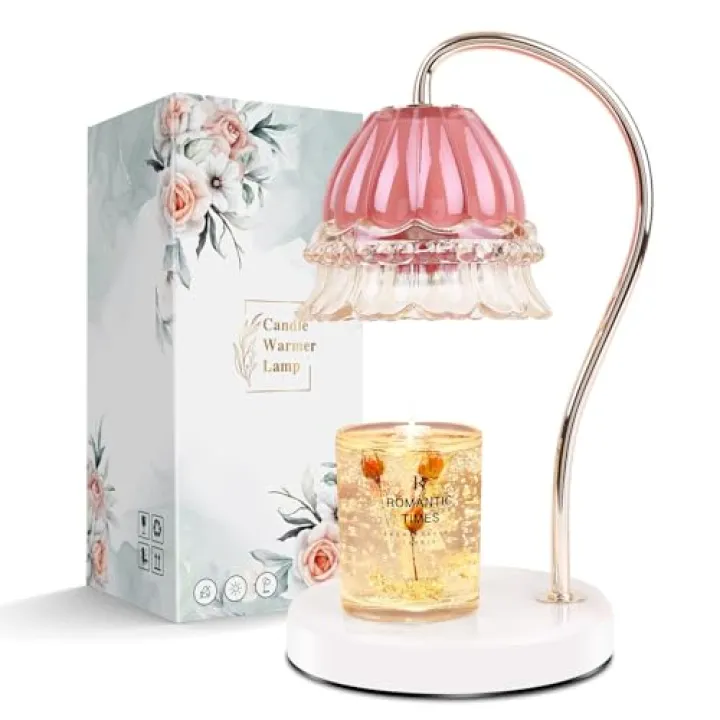 TownTime Candle Warmer Lamp with Timer,Gifts for Mom,Marble Base and Glass lampshade,a Beautiful Flower Candle Lamp with 2 Bulbs Candle Jar Light
