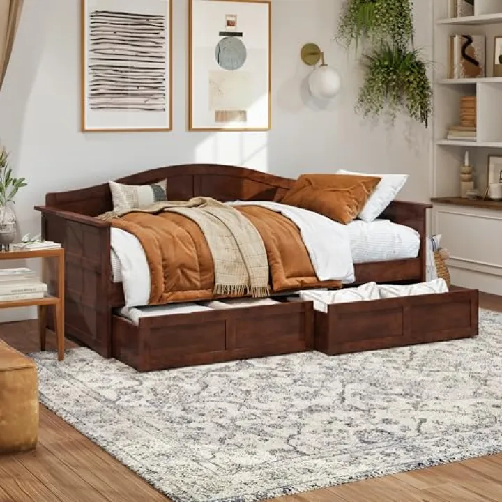 Acadia Twin Wood Daybed with Set of 2 Drawers in Walnut