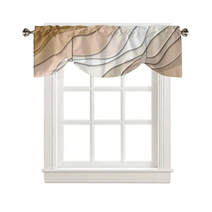 Brown Ombre Tie Up Valance Curtain for Kithchen Windows Brown and White Gradient Modern Abstract Geometric Adjustable Ties Valance Tier Curtain Rod Pocket Valances for Bedroom/Living Room, 54x18in