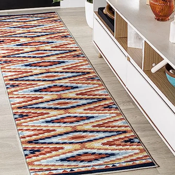 JONATHAN Y Diamond Kilim Yellow/Red/Blue Runner Rug 2X8 ft, Konya Geometric for Living Room, Bedroom, Kitchen, Office, Easy-Cleaning, High Traffic, Pet-Friendly, Non-Shedding SWC101A-28