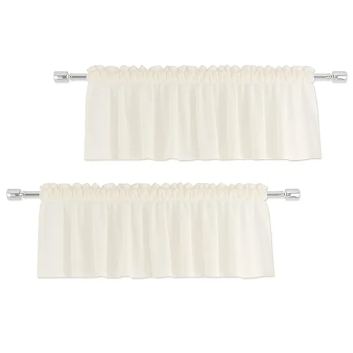 UPOPO Ivory Valance 15 inches Long Sheer Curtain Valance Living Room Bedroom Kitchen Voile Transparent Light Filtering Valance Curtain Small Short Door Window Treatment 2 Panels Rod Pocket