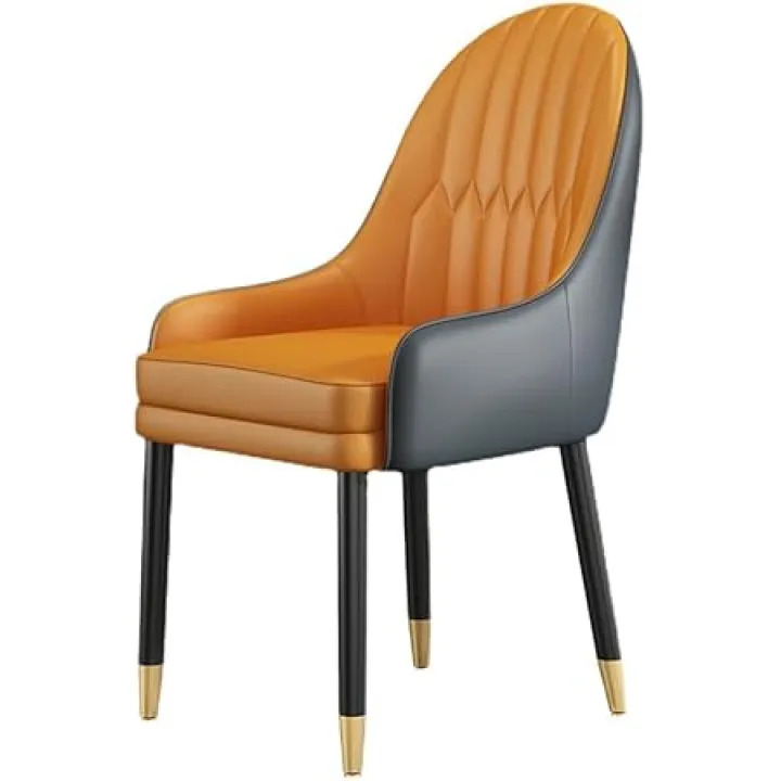 WIGSELBL Leather Dining Arm Chairs Mid Century Modern Accent Chair with Wood Legs,Diamond Upholstered Modern Kitchen Dining Room Chairs High Back Living Room Chairs (Color : Orange-2)