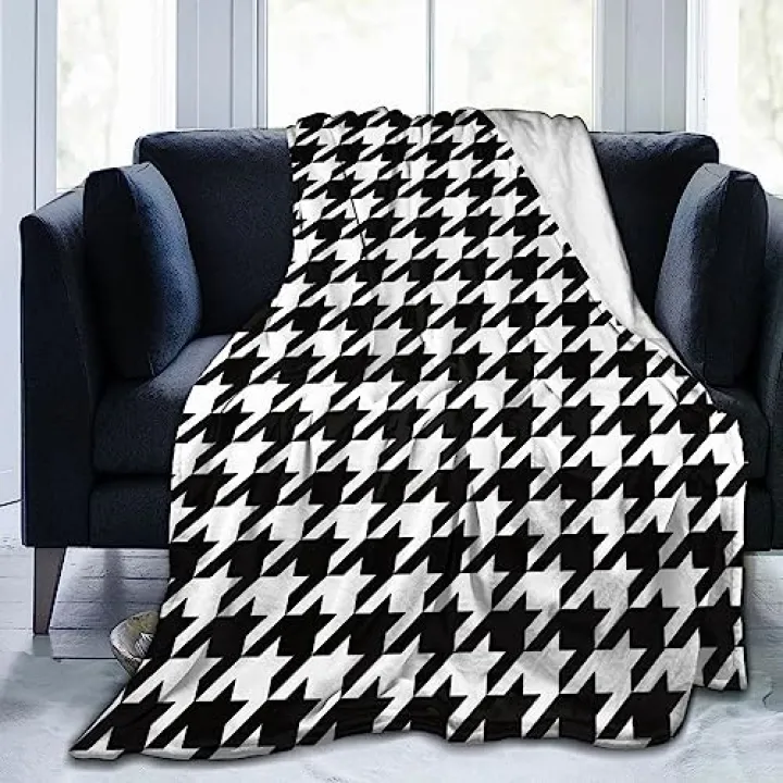Perinsto Houndstooth Pattern Throw Blanket Ultra Soft Warm All Season Decorative Fleece Blankets for Bed Chair Car Sofa Couch Bedroom 50"X40"