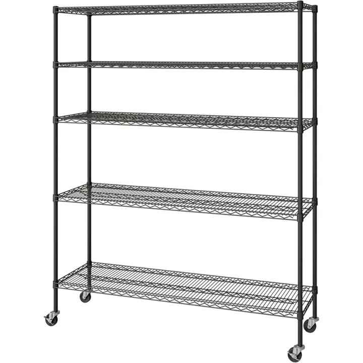 Seville Classics UltraDurable Heavy Duty NSF Solid Steel Wire Rack Storage Unit, Organizer for Garage, Warehouse, Office, Restaurant, Classroom, Kitchen, Black, 5-Tier Shelving, 48" W x 24" D
