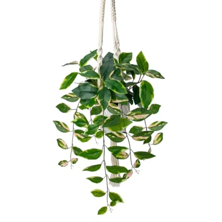 Briful Artificial Hanging Plant Indoor, Macrame Plant Hanger with Fake Pothos Plant in White Pot, Faux Hanging Plant for Home Ceiling Farmhouse Kitchen Decor