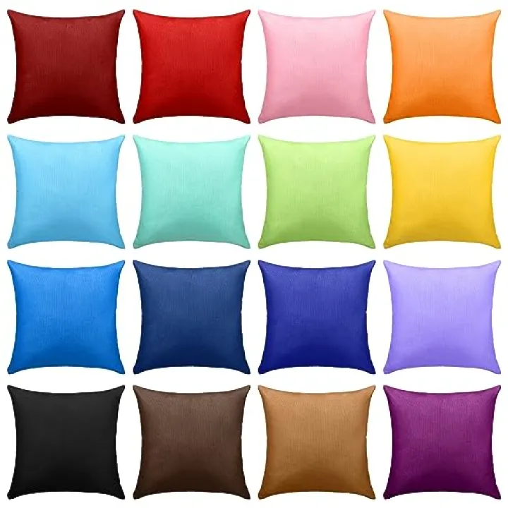 Preboun 16 Pcs Colorful Decorative Linen Throw Pillow Covers Bulk Multicolor 18 x 18 Inch Soft Square Couch Pillowcase Set for Sofa Bed Bedding Living Room Home Bedroom Car Farmhouse Decor, 16 Colors