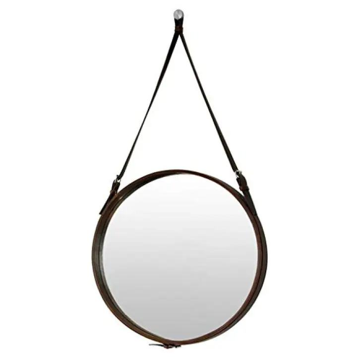 AMHIL Makeup Mirror with Wall Mounted Bathroom Mirror Hotel Decorative Mirror Toilet Mirror Round Wall Mirror Home Decoration Makeup Mirror (Color : Brown)