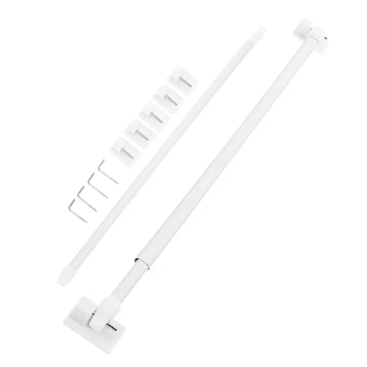 Cabilock Extendable Plastic Curtain Rod Small Chrome No Drilling Self-adhesive Home