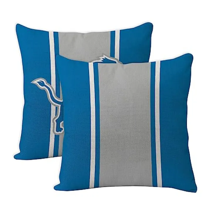 2 Pcs Football Style Throw Pillow Covers 18 x 18 Inch Linen Material Pillow Case Decoration for Detroit Home Sofa Couch