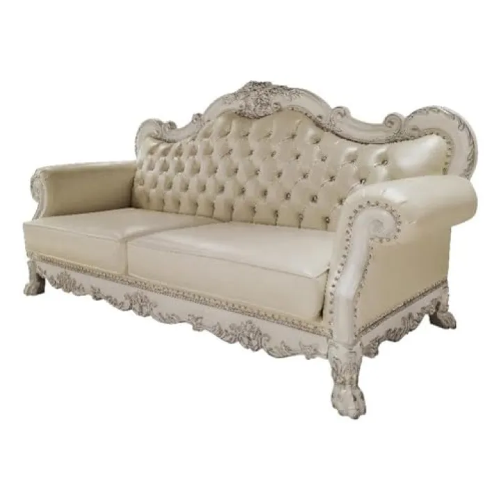 Acme Furniture Dresden Upholstered Faux Leather Sofa with 4 Pillows in White