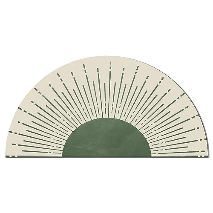 Mingnei Boho Black Sun Sunrise Sunshine Shaped Quick-Dry Diatomaceous Earth Bath Mat, Mid Century Modern Art Soft Diatom Mud Absorbent Floor Mat for Bathroom Shower Kitchen 28L x 16W Door Mat (Green)