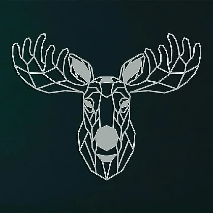 Geometric Moose Metal Wall Art, Metal Wall Decor, Living Room Decor, Indoor Outdoor Wall Sculpture, Large Modern Unique Wall Sign (Silver, *39"W x 28"H / 90x70cm)