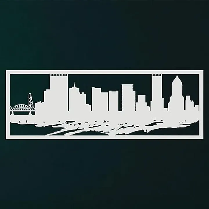 DEKADRON Portland Skyline Metal Wall Art, Metal Wall Decor, Living Room Decor, Indoor Outdoor Wall Sculpture, Large Modern Unique Wall Sign, WHITE (40" W x 14" H / 100x35 cm)