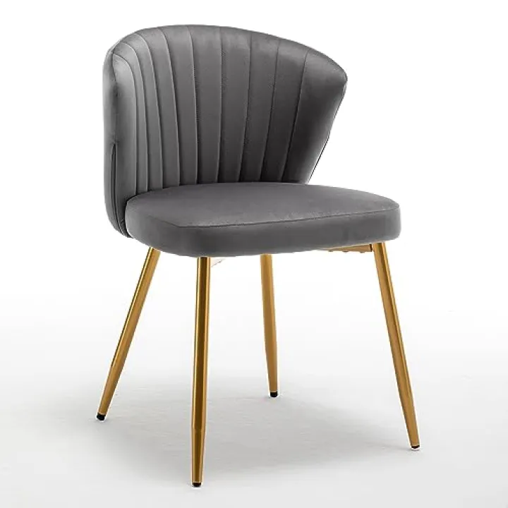Container Furniture Direct Modern Velvet Accent Chair for Living Room, Bedroom, Entryway or Small Spaces, with Channel-Tufted Design, Comfortable and Trendy Armless Seat, Grey