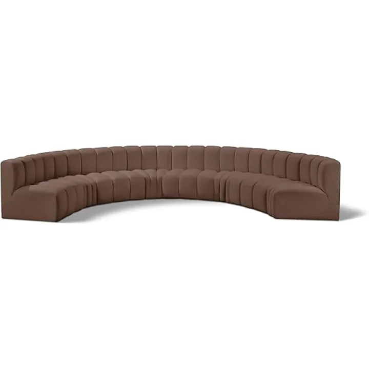 Meridian Furniture 101Brown-S8B Arc Collection Modern | Contemporary Modular Sofa with Soft Brown Vegan Leather, Deep Channel Tufting, Modular Design, 162" W x 83" D x 30" H, Brown