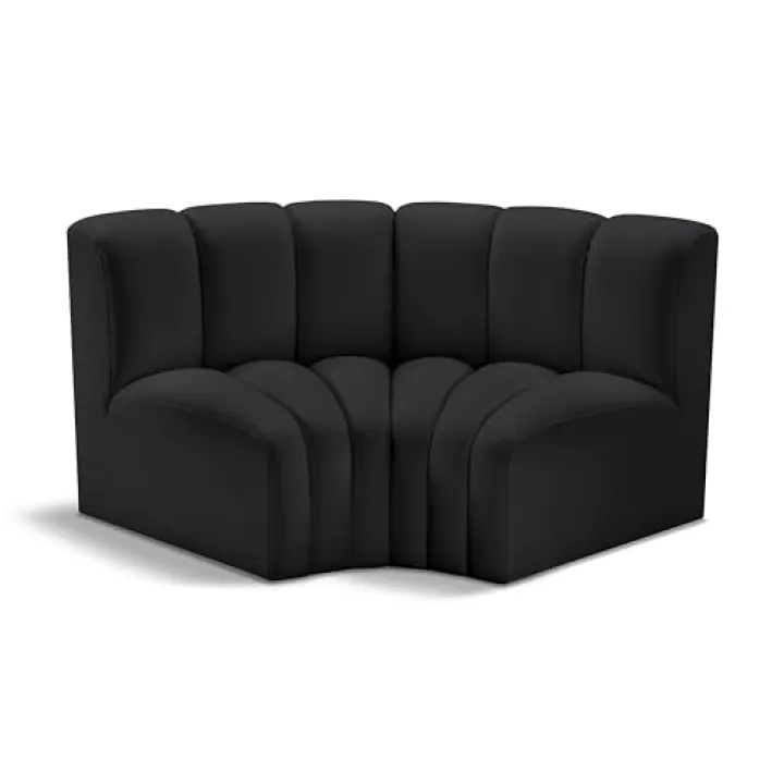 Meridian Furniture 101Black-S2B Arc Collection Modern | Contemporary Modular Sofa with Soft Black Vegan Leather, Deep Channel Tufting, Modular Design, 60" W x 33" D x 30" H, Black