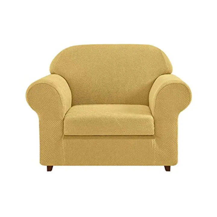 MBROS High Stretch Sofa Slipcover 2 Piece,Couch Cover Furniture Protector with Elastic Bottom for 3 Cushion Couch Polyester Spandex Sofa Cover for Living Room-Beige-1 Seater