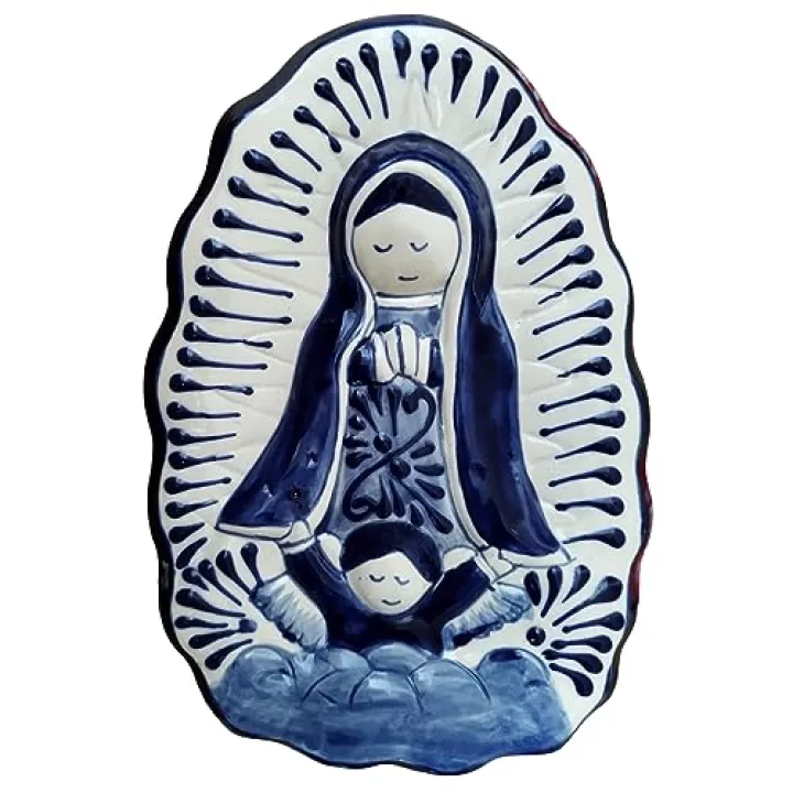 MAYANSHUL Handmade Talavera Ceramic Virgin of Guadalupe Art Religious Wall Hanging Decor | Outdoor or Indoor Wall Home Decor | 9.8Lx 6.5W x 1.5D in