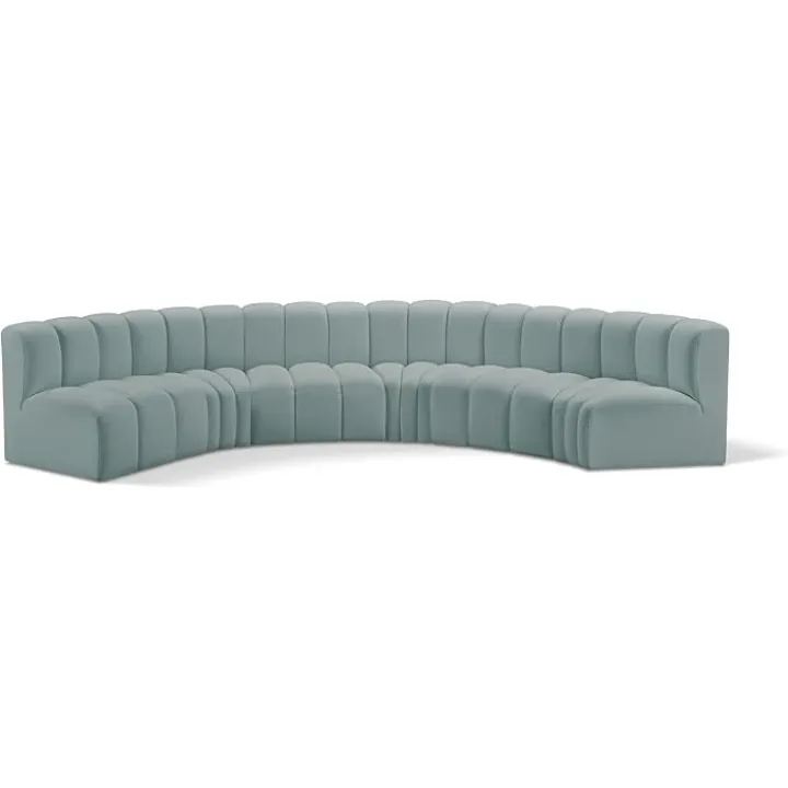 Meridian Furniture 101Mint-S6B Arc Collection Modern | Contemporary Modular Sofa with Soft Mint Green Vegan Leather, Deep Channel Tufting, Modular, 151" W x 61" D x 30" H, Mint