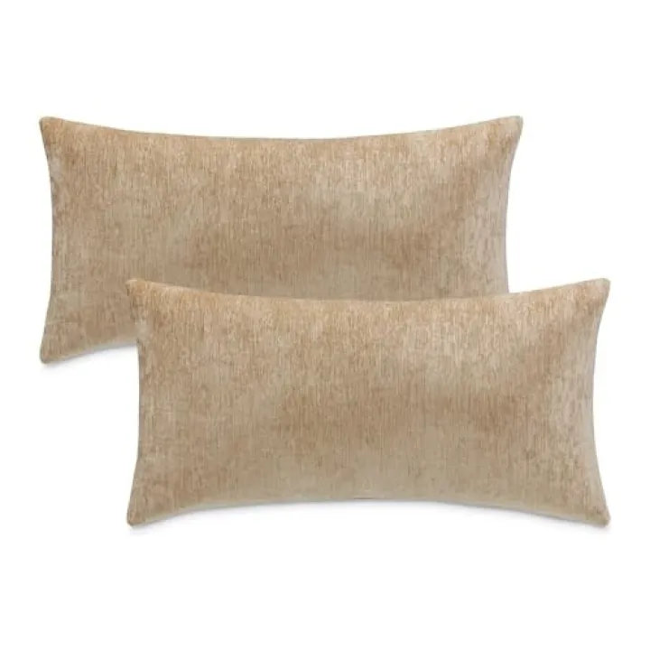 Michael Amini The Smith Gray Chenille Oblong Pillow Set of 2 Soft 100% Polyester Fabric Durable Comfort Decorative for Living Room Couch Bedroom Sofa Accents