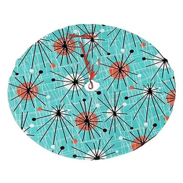 Mid Century Fifties Modern Atomic Retro Colors Christmas Tree Skirt Ornament Plush Christmas Tree Skirt Party Holiday