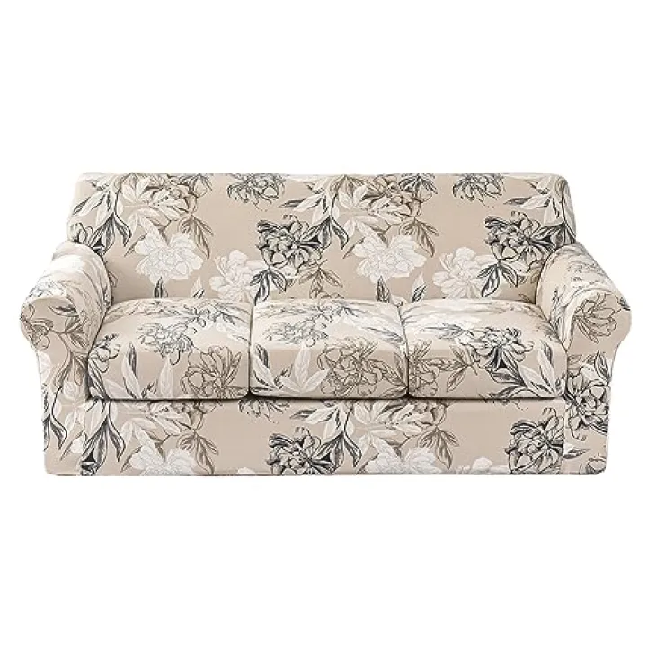 KRFOONN 4 Piece Stretch Sofa Couch Covers for 3 Cushion Couches Printed Sofa Slipcover with 3 Separate Seat Cushion Covers Washable Sofa Slip Covers Furniture Protector for Pets Kids (Large, 26)