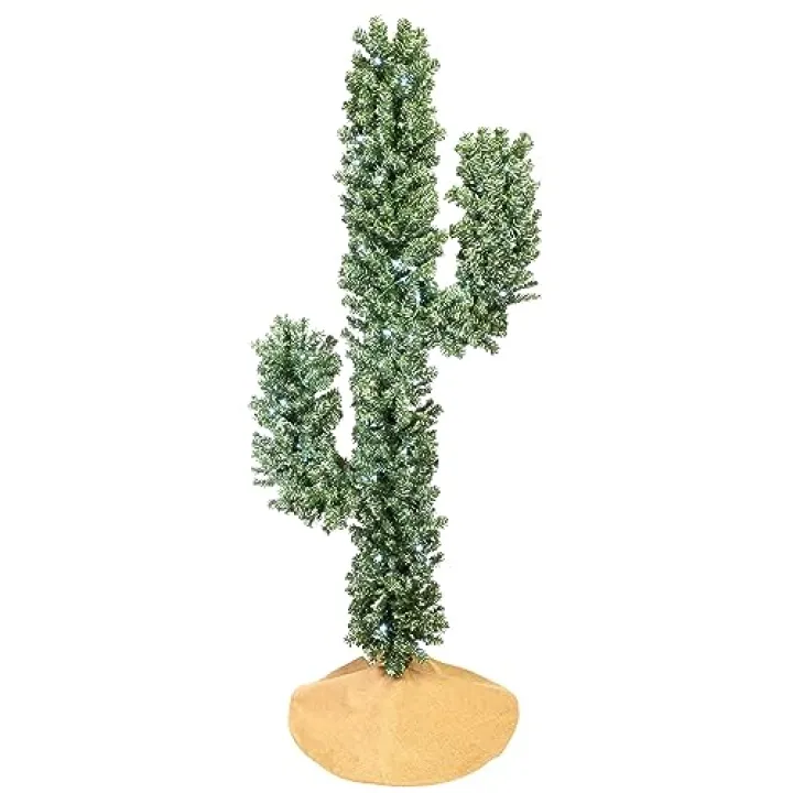Tree Buddees Pre-lit LED Lights Cactus Christmas Tree 6 Foot Tall (White LED Lights)