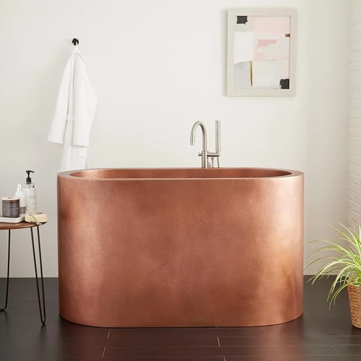 Signature Hardware 484212 Raksha 60" Copper Freestanding Japanese Soaking Tub with Included Overflow Drain - Copper/Chrome