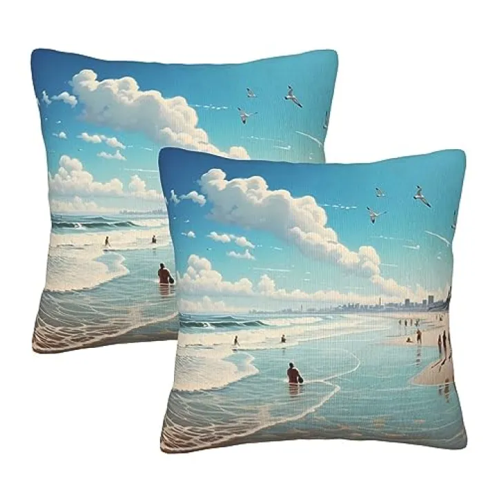 JCAKES Ocean Beach Print Square Pillow Set of 2 Decorative Pillows Cushion Covers for Couch Chair Bedroom (Does Not Contain Pillow Core)
