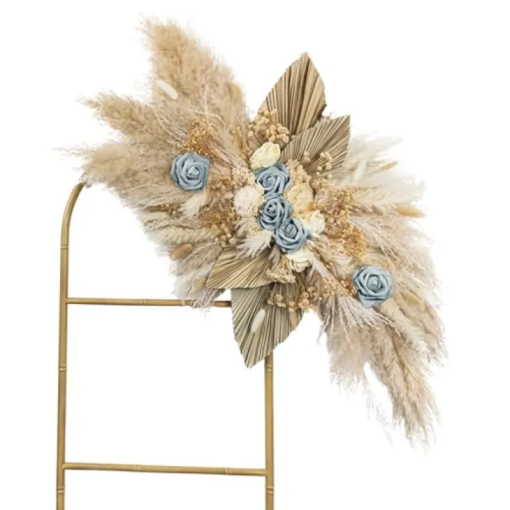 Honeeva Pampas Grass Wall Arrangement | Wedding Decor, Home Decor, Nursery Decor, Baby Shower Decoration Floral, Wedding Arch Backdrop, Boho Wedding Decor (Baby Blue)